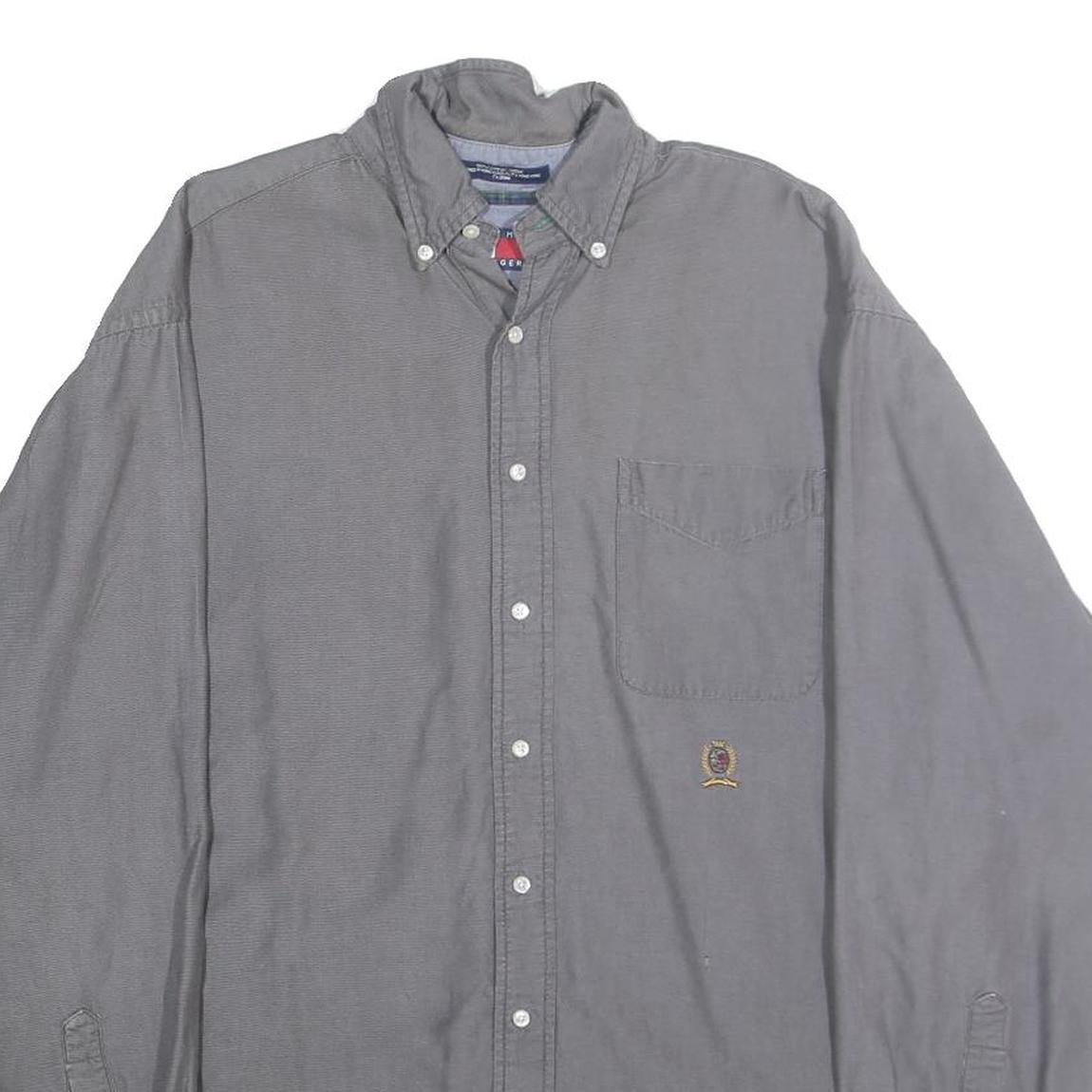 TOMMY HILFIGER Mens Grey Cotton Shirt L Button-Down Long Sleeve Classic