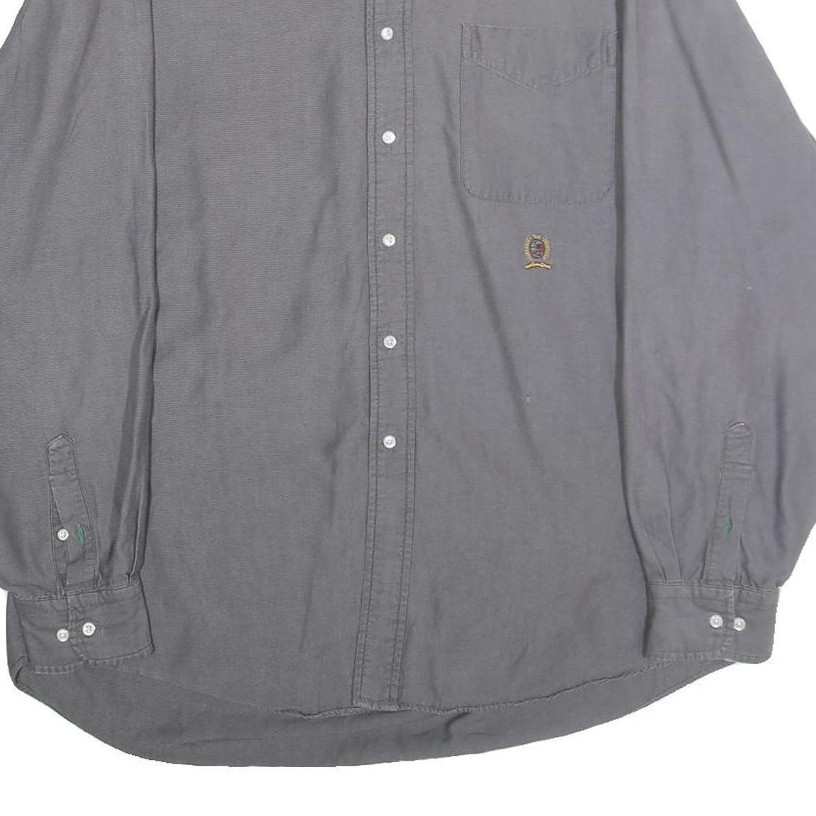 TOMMY HILFIGER Mens Grey Cotton Shirt L Button-Down Long Sleeve Classic