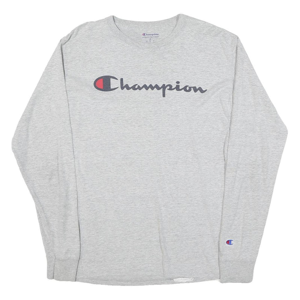 CHAMPION Mens Grey Long Sleeve Crew Neck Signature Logo T-Shirt M