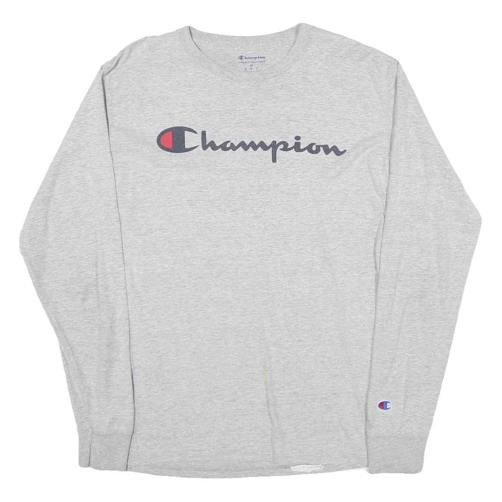 CHAMPION Mens Grey Long Sleeve Crew Neck Signature Logo T-Shirt M