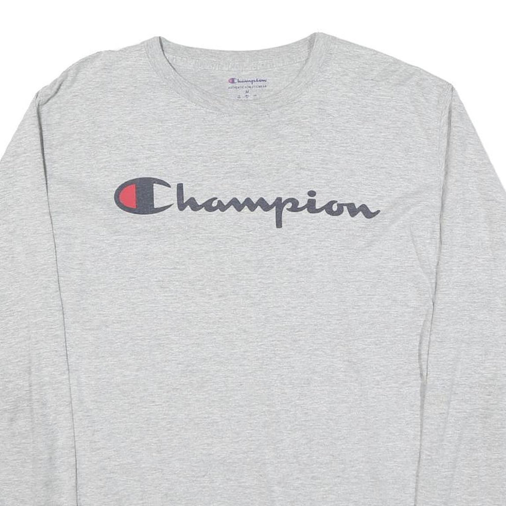 CHAMPION Mens Grey Long Sleeve Crew Neck Signature Logo T-Shirt M
