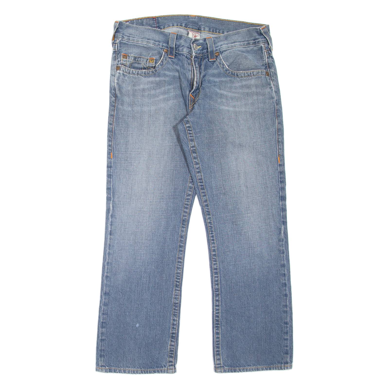 TRUE RELIGION Bobby Mens Jeans Blue Regular Straight Stone Wash W33 L28