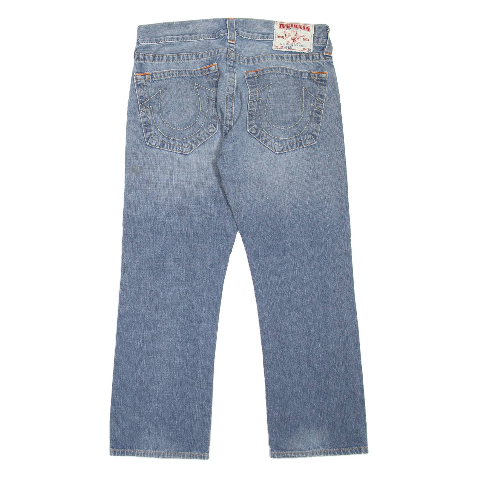 TRUE RELIGION Bobby Mens Jeans Blue Regular Straight Stone Wash W33 L28