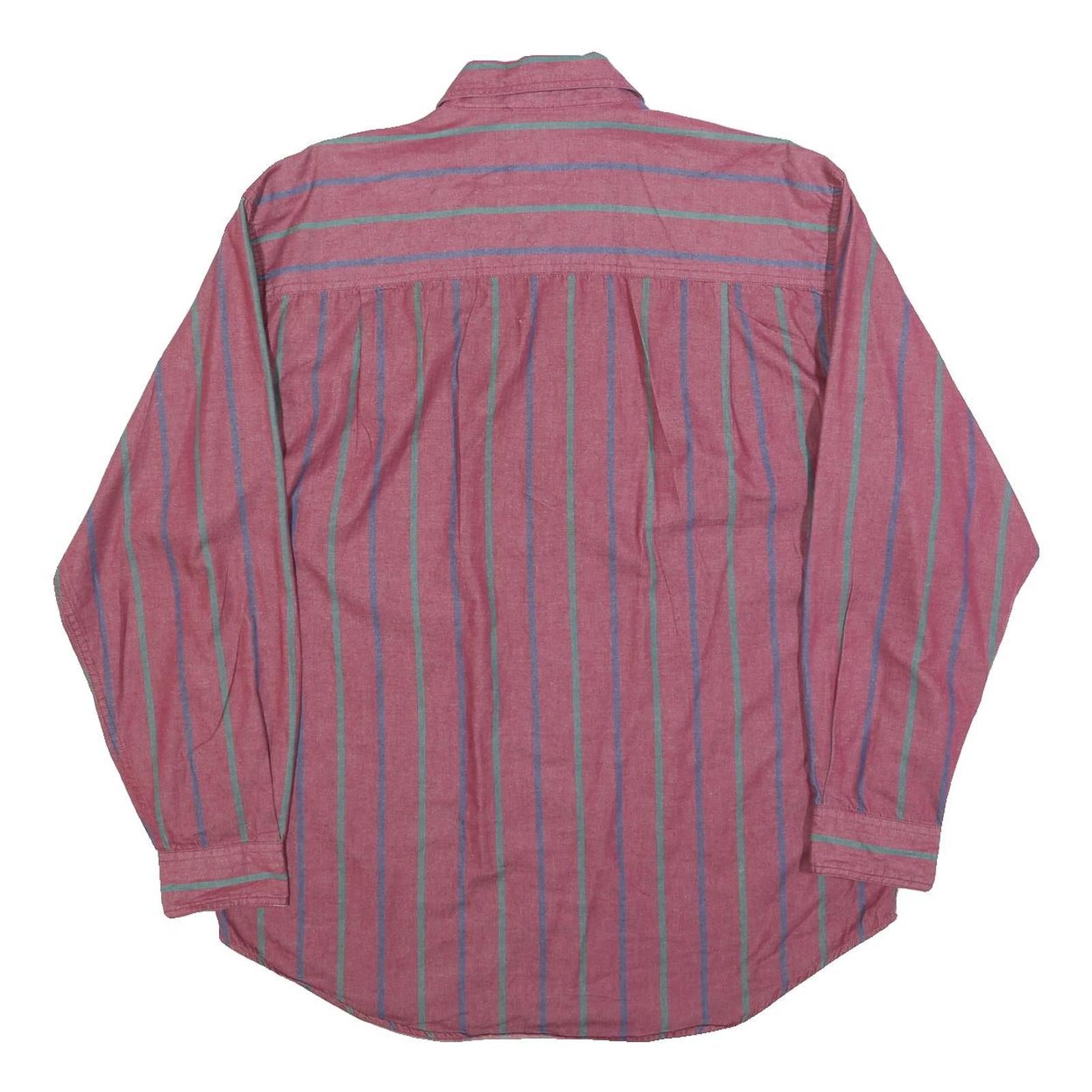 EDDIE BAUER Mens Red Green & Blue Stripe Cotton Blend Shirt L Casual Long Sleeve