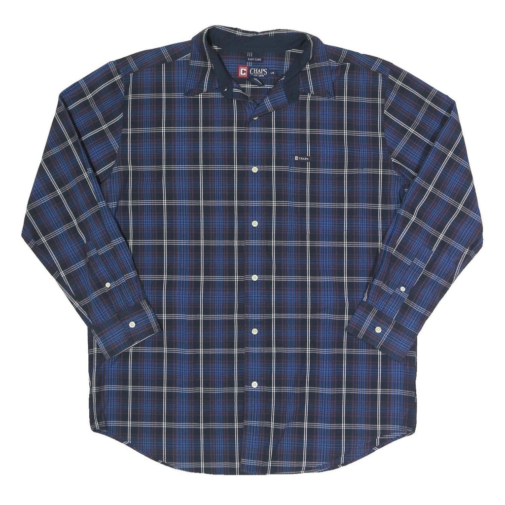 CHAPS Mens Blue Plaid Shirt L Cotton Long Sleeve Button Closure Casual Wear