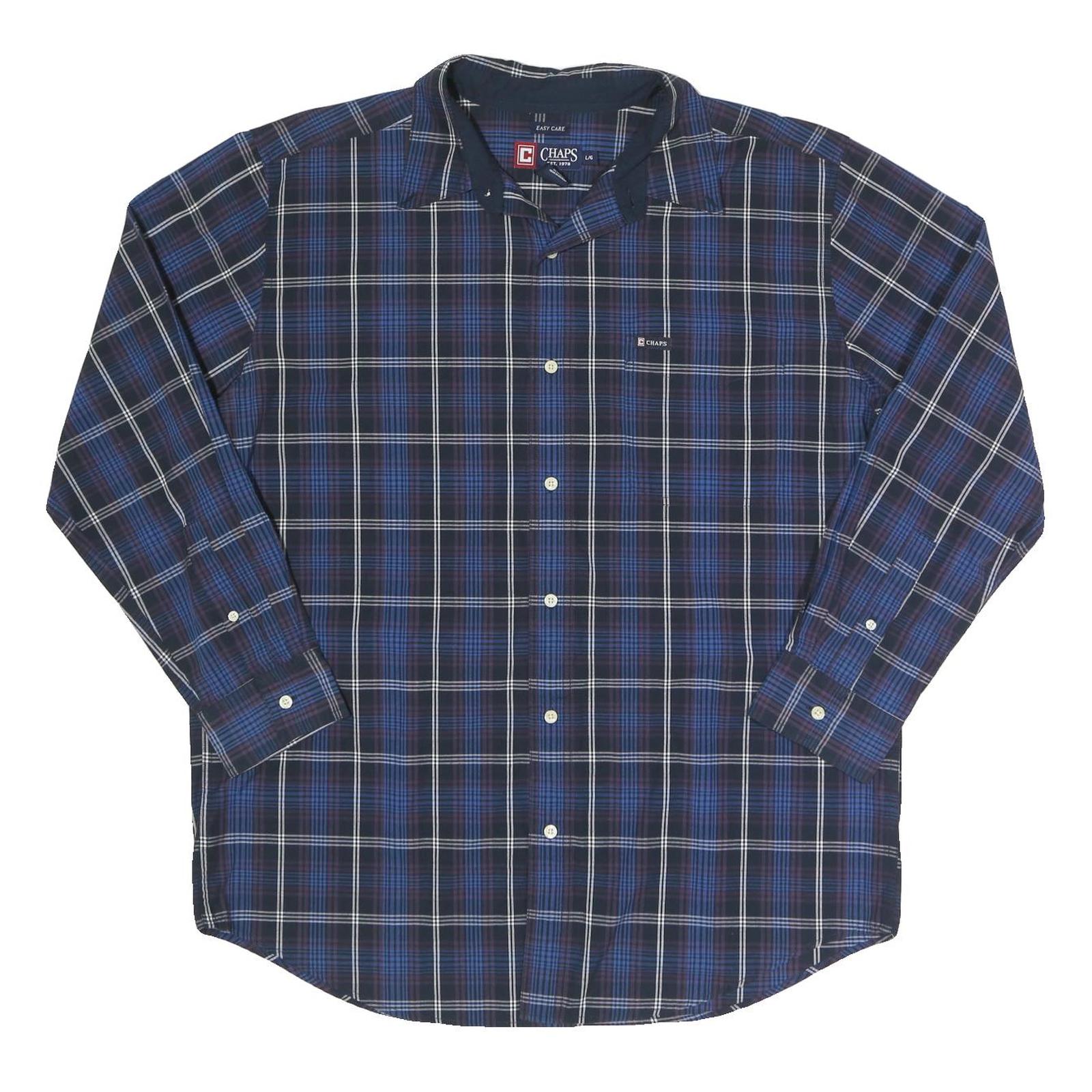 CHAPS Mens Blue Plaid Shirt L Cotton Long Sleeve Button Closure Casual Wear