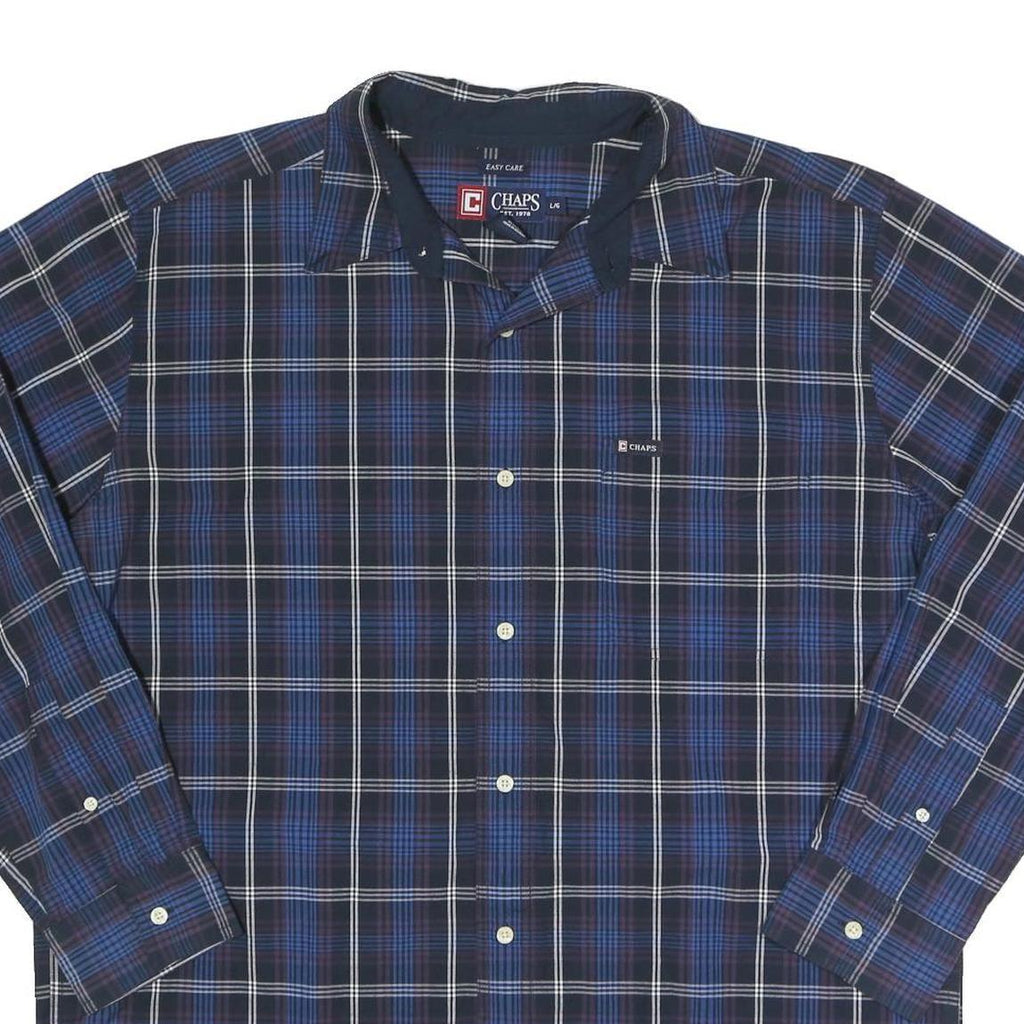 CHAPS Mens Blue Plaid Shirt L Cotton Long Sleeve Button Closure Casual Wear