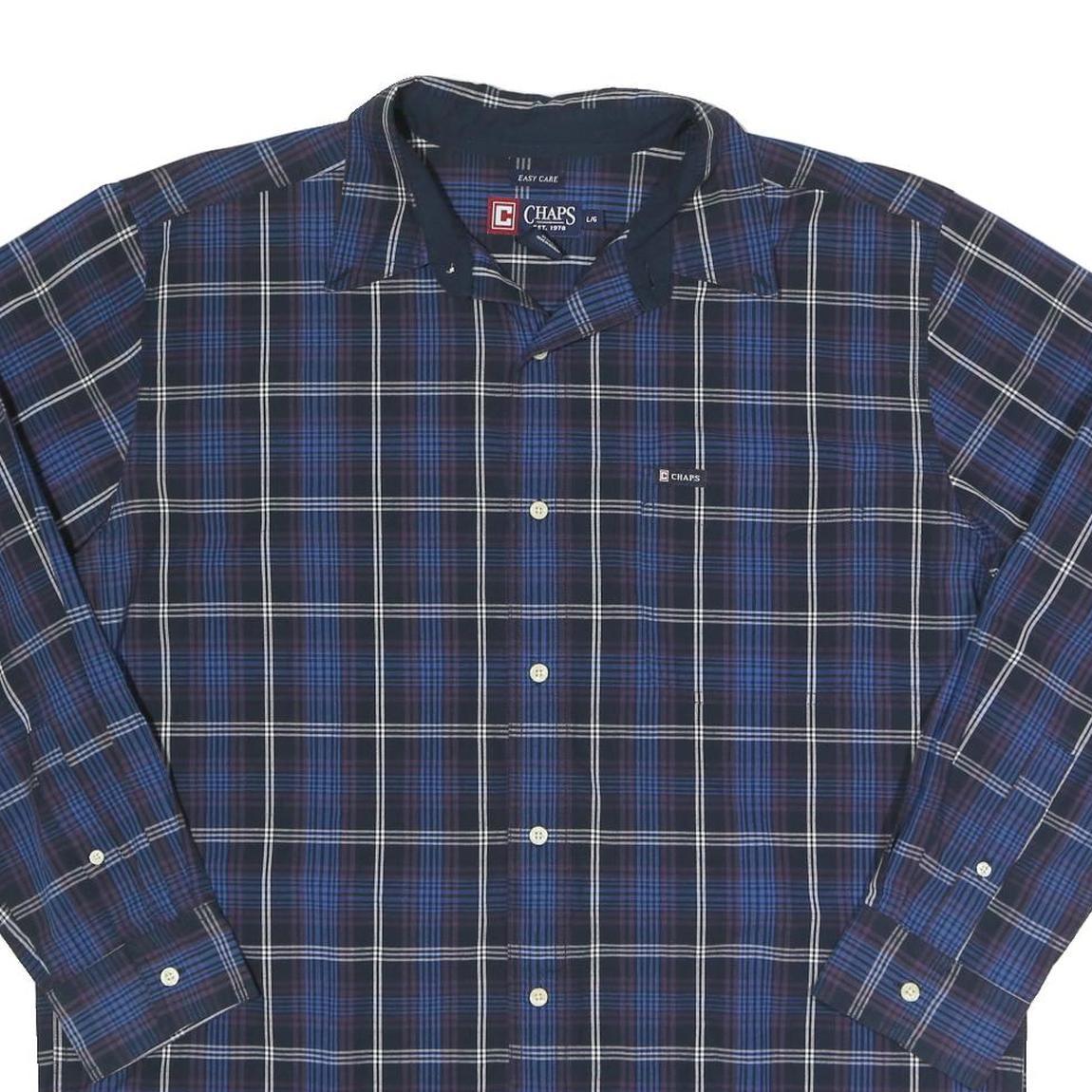 CHAPS Mens Blue Plaid Shirt L Cotton Long Sleeve Button Closure Casual Wear