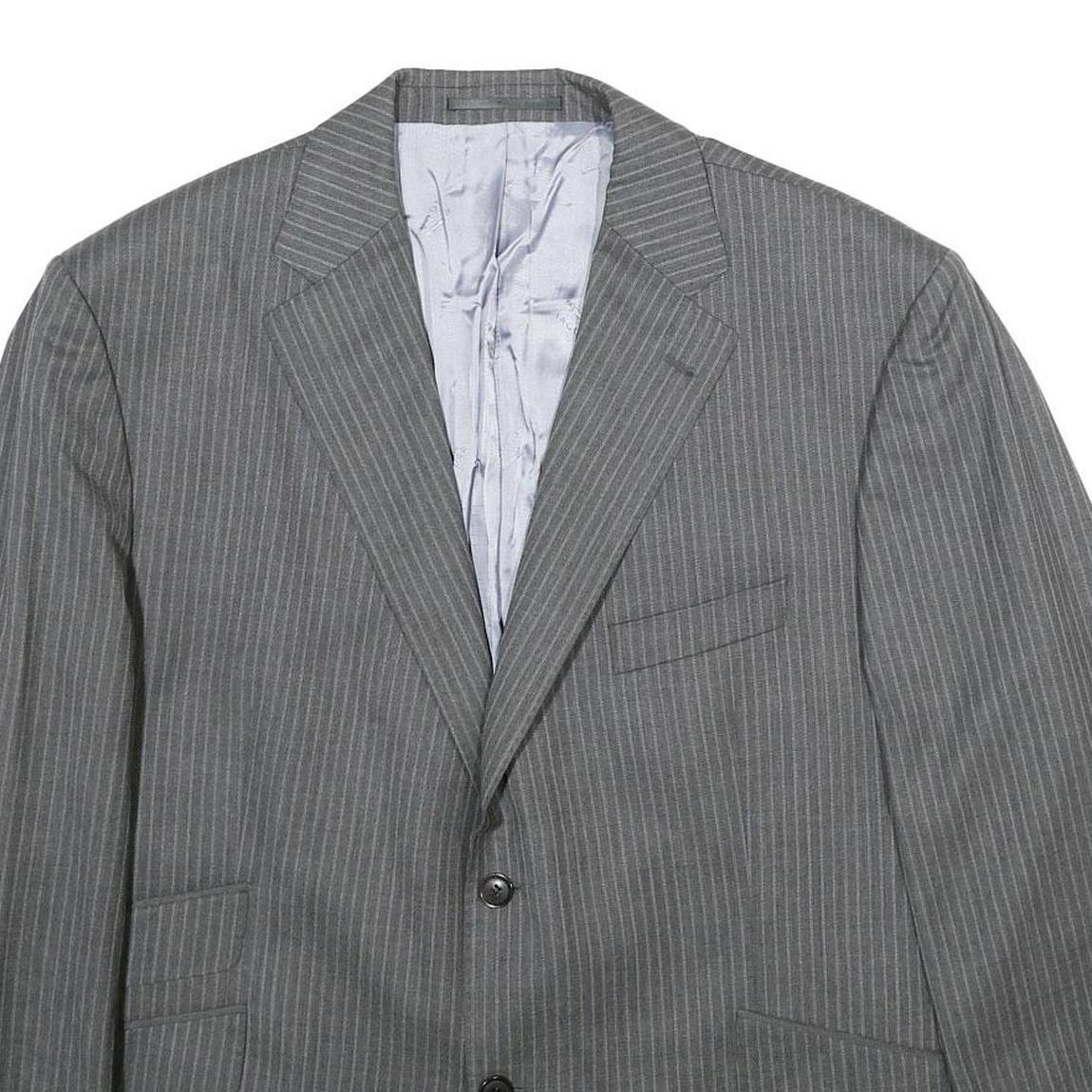 JAGUAR Mens Grey Pinstripe Wool Jacket 2XL Button Closure Classic Tailored
