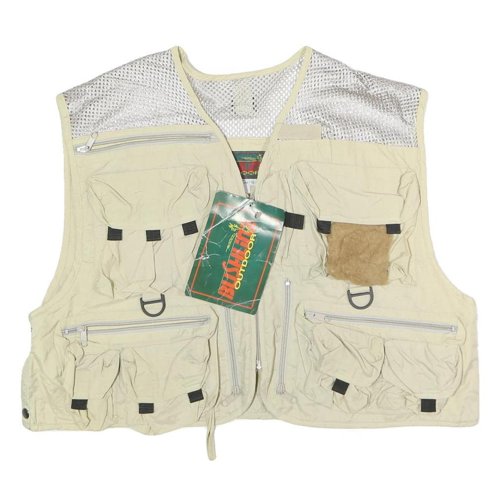 BUSHLINE OUTDOOR Mens Beige Nylon Multiple Pocket Fishing Vest L Utility Zip