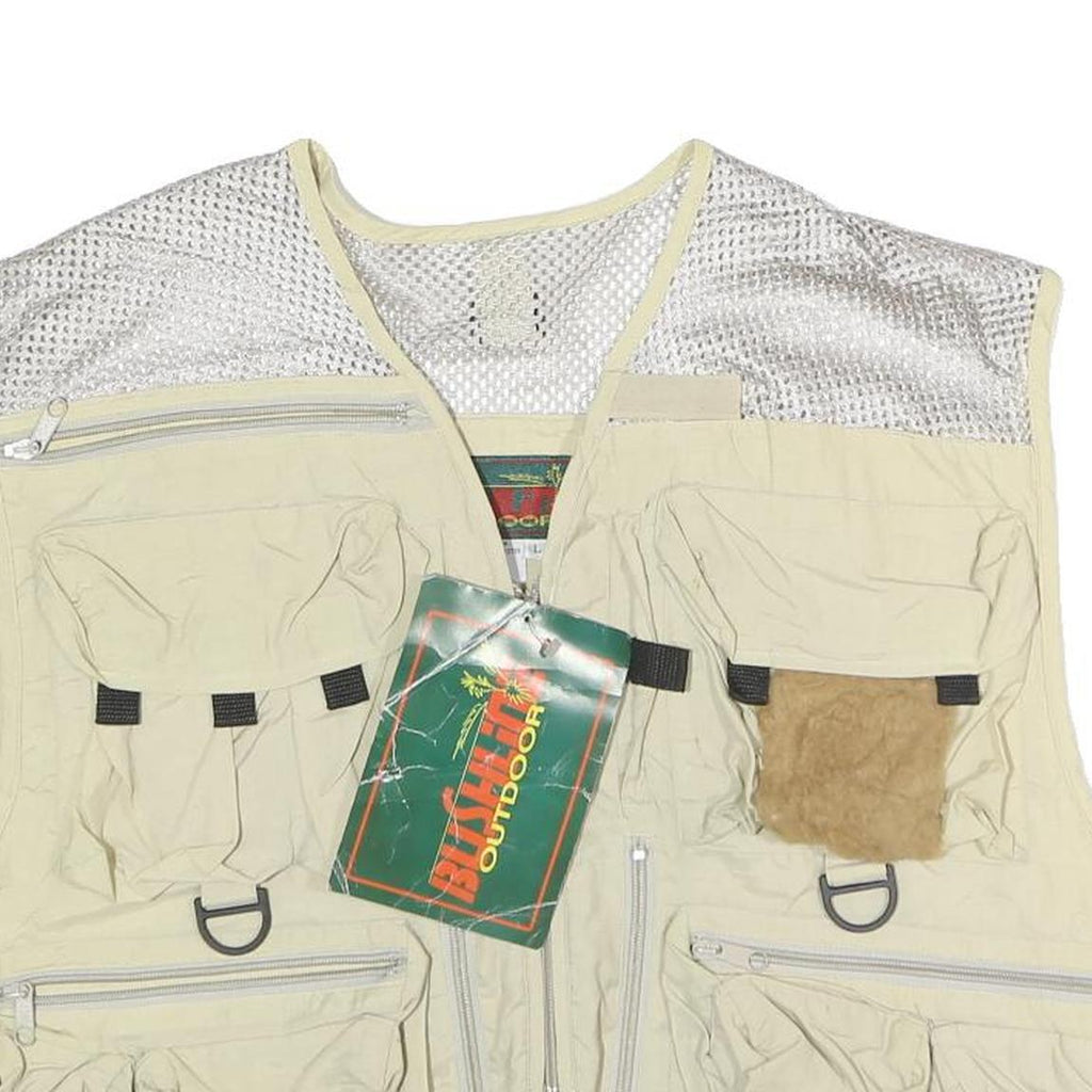 BUSHLINE OUTDOOR Mens Beige Nylon Multiple Pocket Fishing Vest L Utility Zip