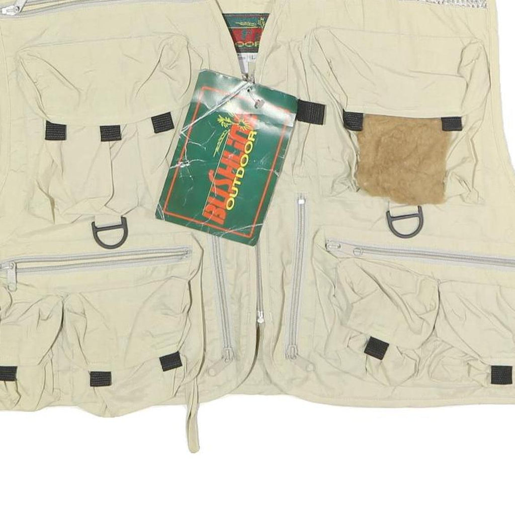 BUSHLINE OUTDOOR Mens Beige Nylon Multiple Pocket Fishing Vest L Utility Zip