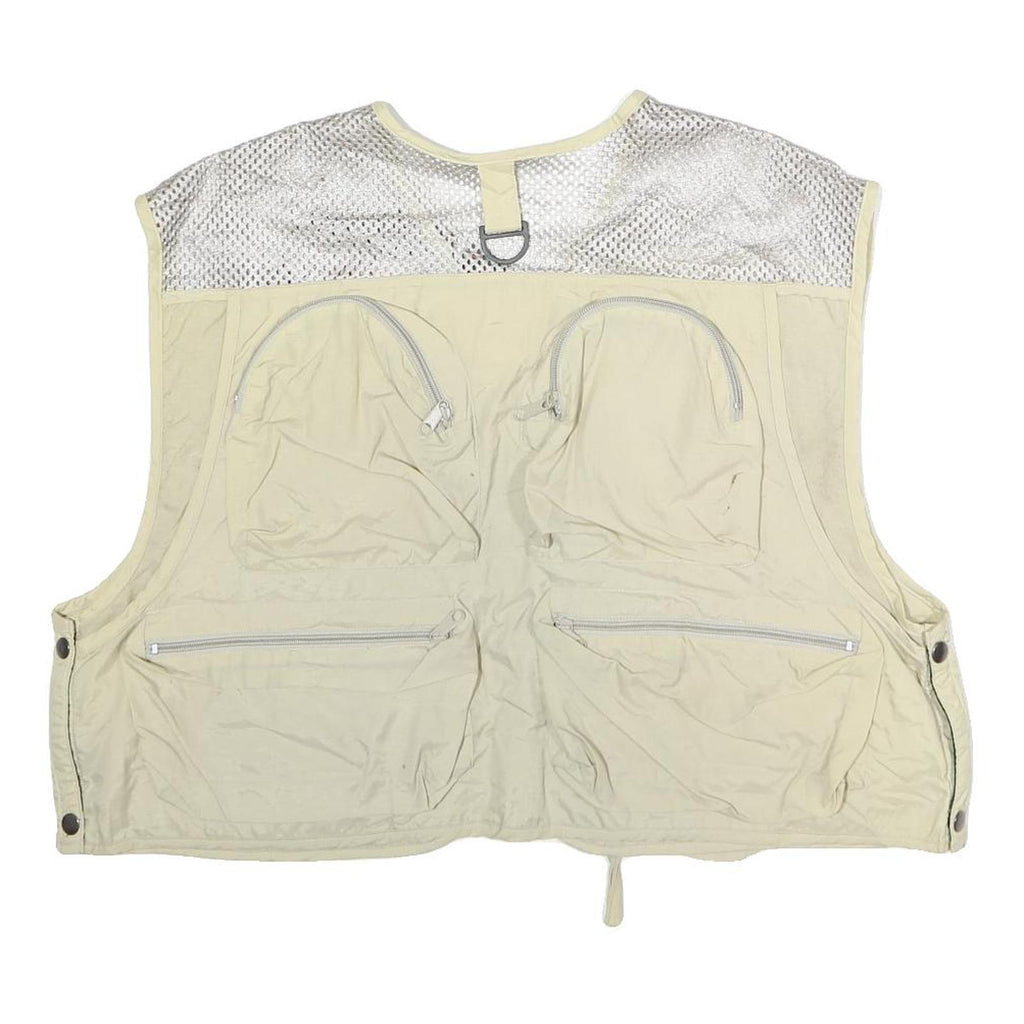 BUSHLINE OUTDOOR Mens Beige Nylon Multiple Pocket Fishing Vest L Utility Zip