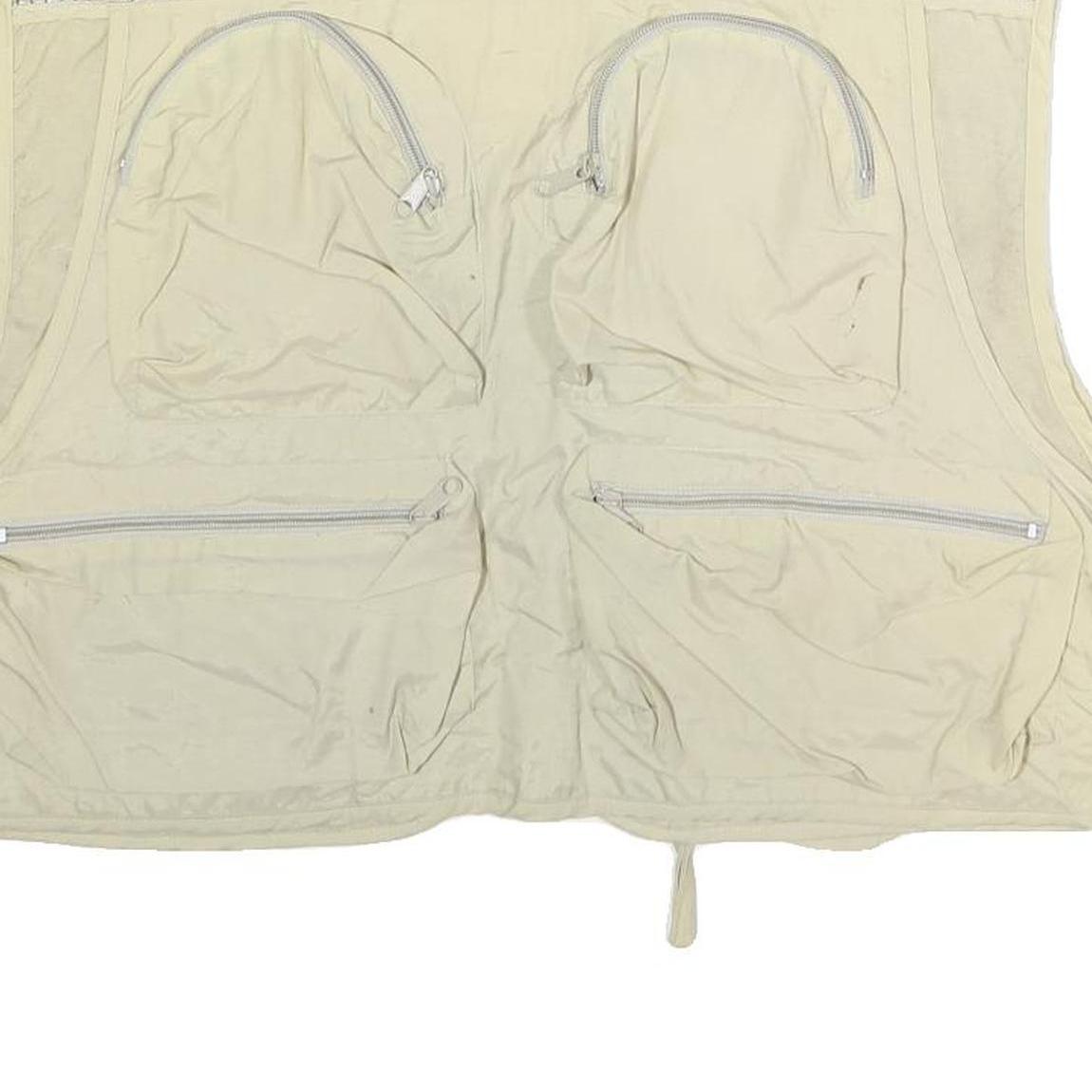 BUSHLINE OUTDOOR Mens Beige Nylon Multiple Pocket Fishing Vest L Utility Zip