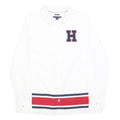 TOMMY HILFIGER Womens White Red & Navy H Logo Cotton Shirt M Long Sleeve Button