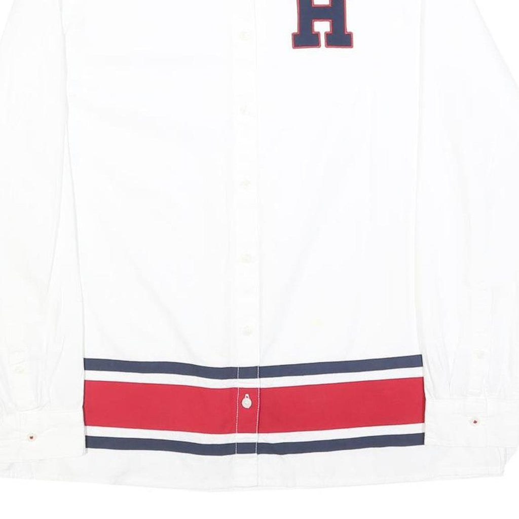 TOMMY HILFIGER Womens White Red & Navy H Logo Cotton Shirt M Long Sleeve Button