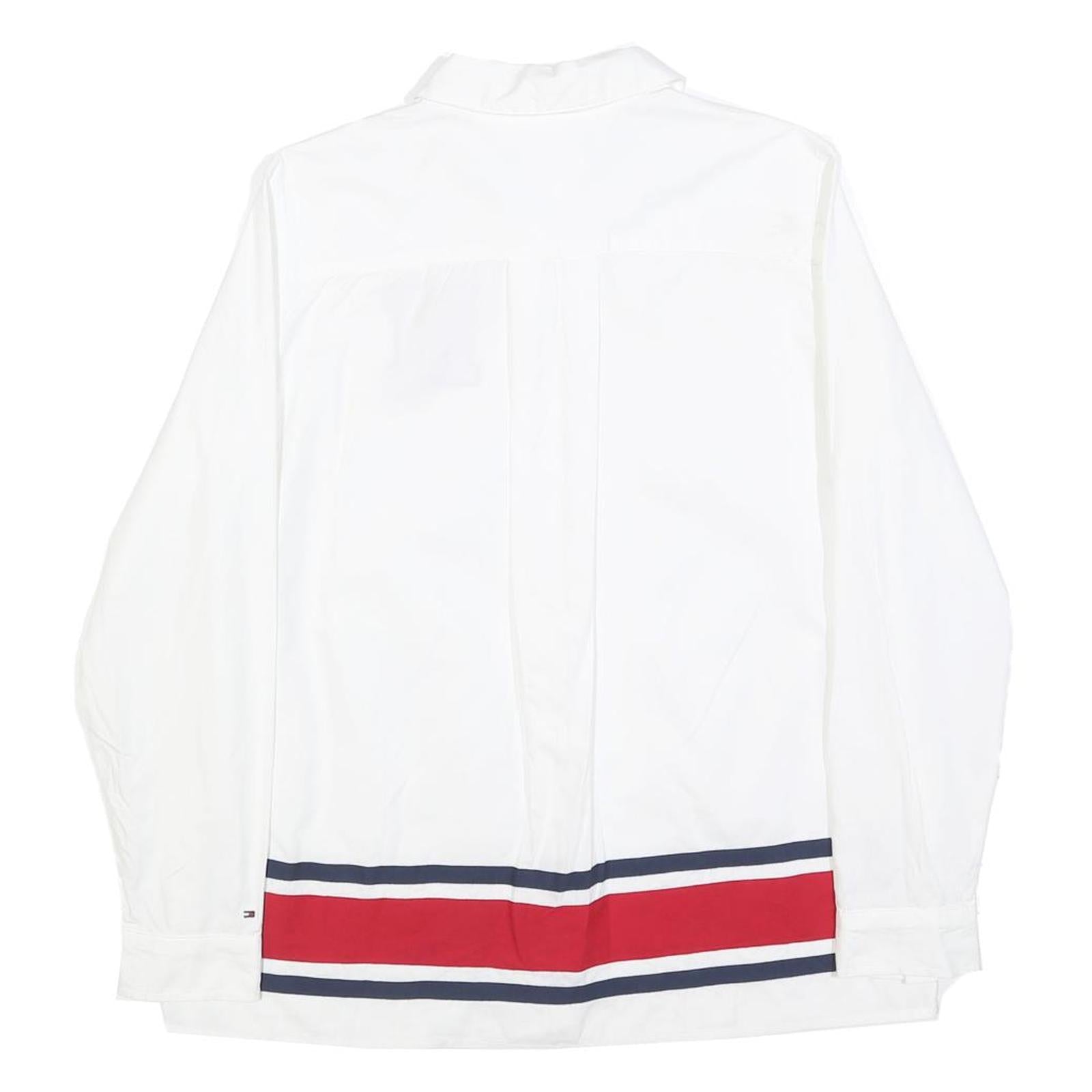 TOMMY HILFIGER Womens White Red & Navy H Logo Cotton Shirt M Long Sleeve Button