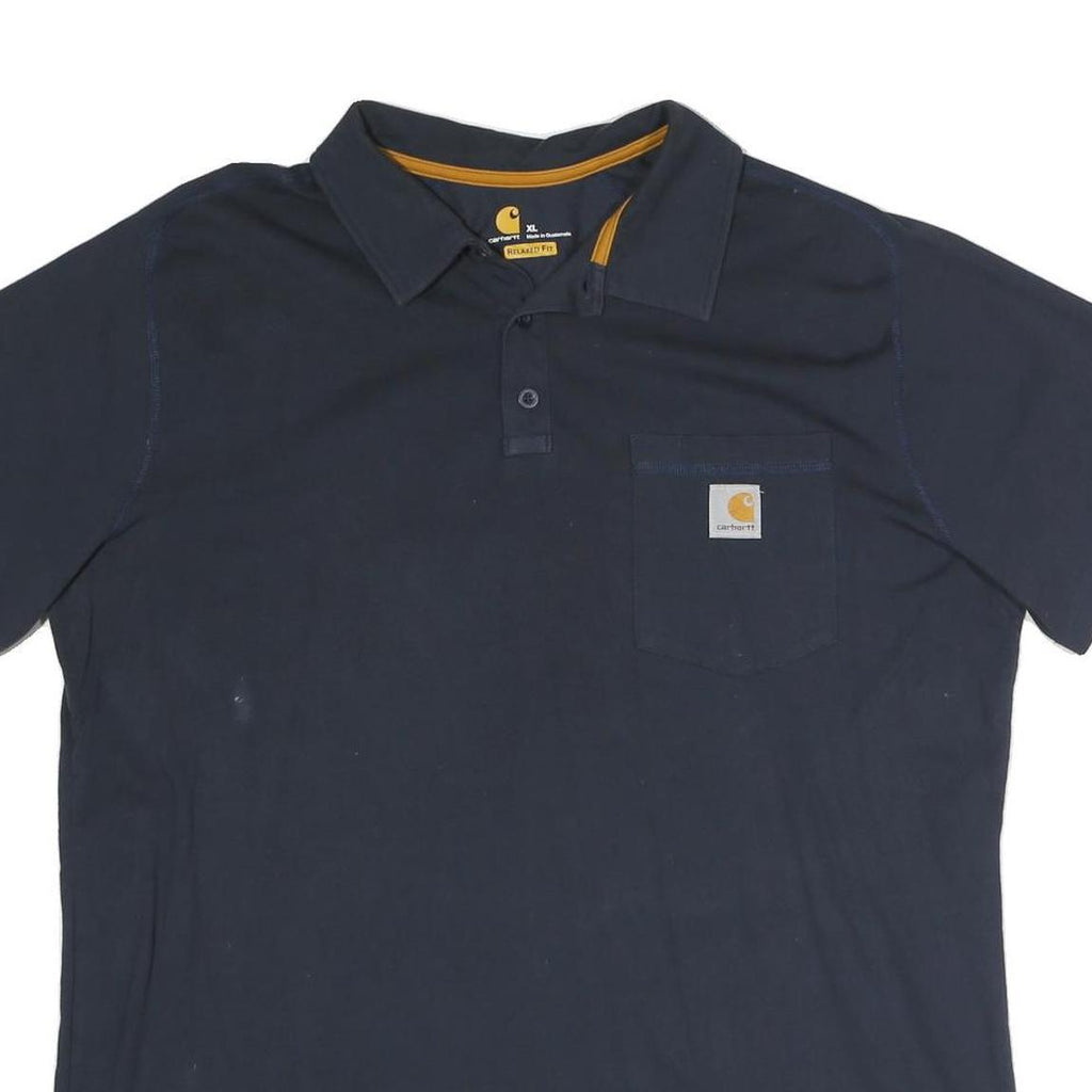 CARHARTT Mens Navy Blue Short Sleeve Plain XL Cotton Polo Shirt Workwear