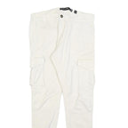 INDICODE Mens Slim White Cotton Blend Cargo Trousers W34 L32 Zip Closure