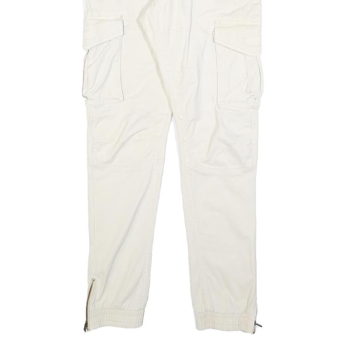 INDICODE Mens Slim White Cotton Blend Cargo Trousers W34 L32 Zip Closure