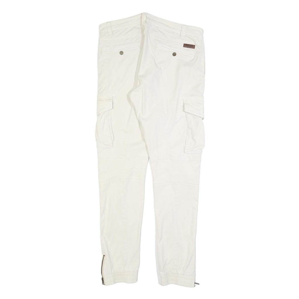 INDICODE Mens Slim White Cotton Blend Cargo Trousers W34 L32 Zip Closure
