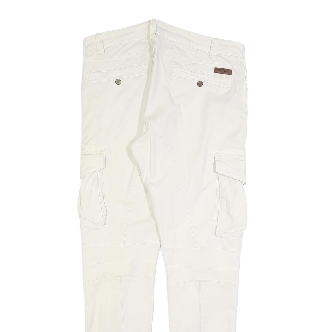 INDICODE Mens Slim White Cotton Blend Cargo Trousers W34 L32 Zip Closure