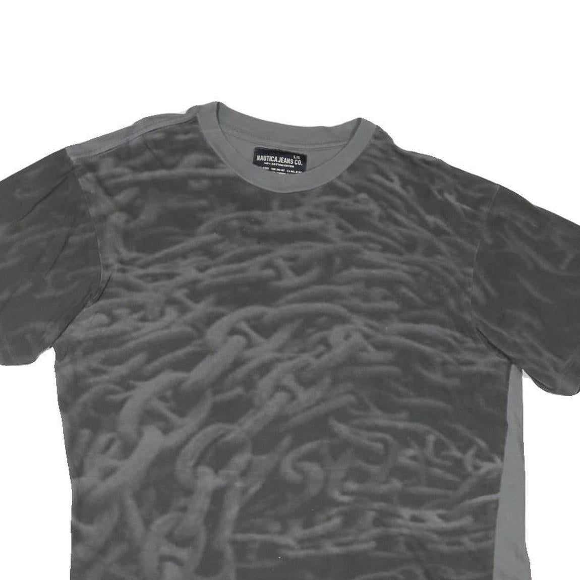 NAUTICA Womens Grey & Dark Grey Cotton Blend T-Shirt L Short Sleeve Crew Neck