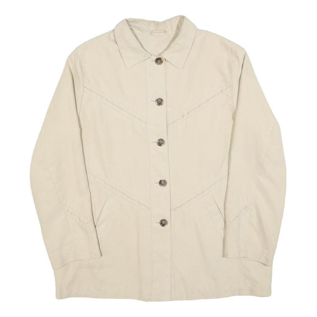 CANDA Womens Cream Button Jacket L Polyester Plain Lightweight Outerwear