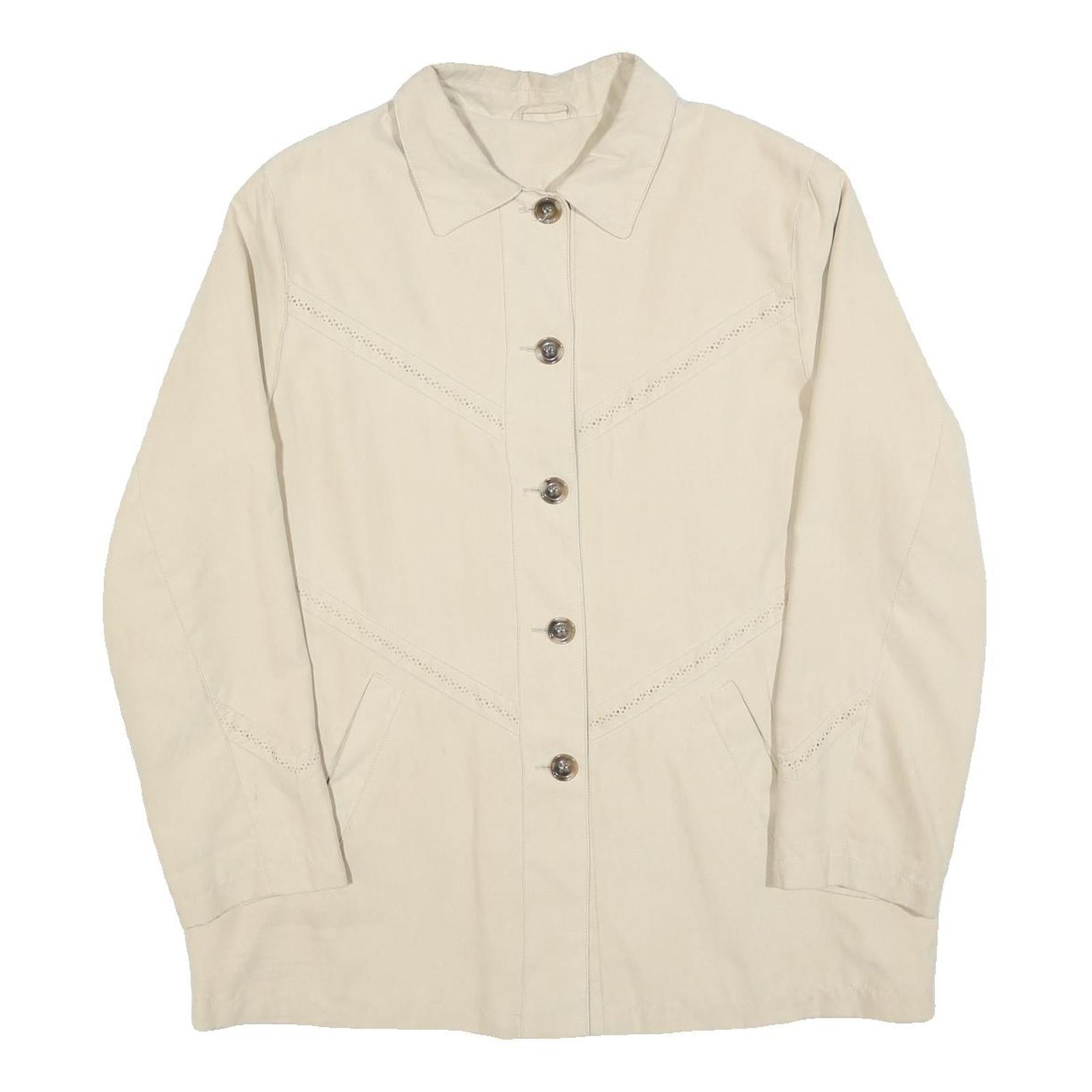 CANDA Womens Cream Button Jacket L Polyester Plain Lightweight Outerwear