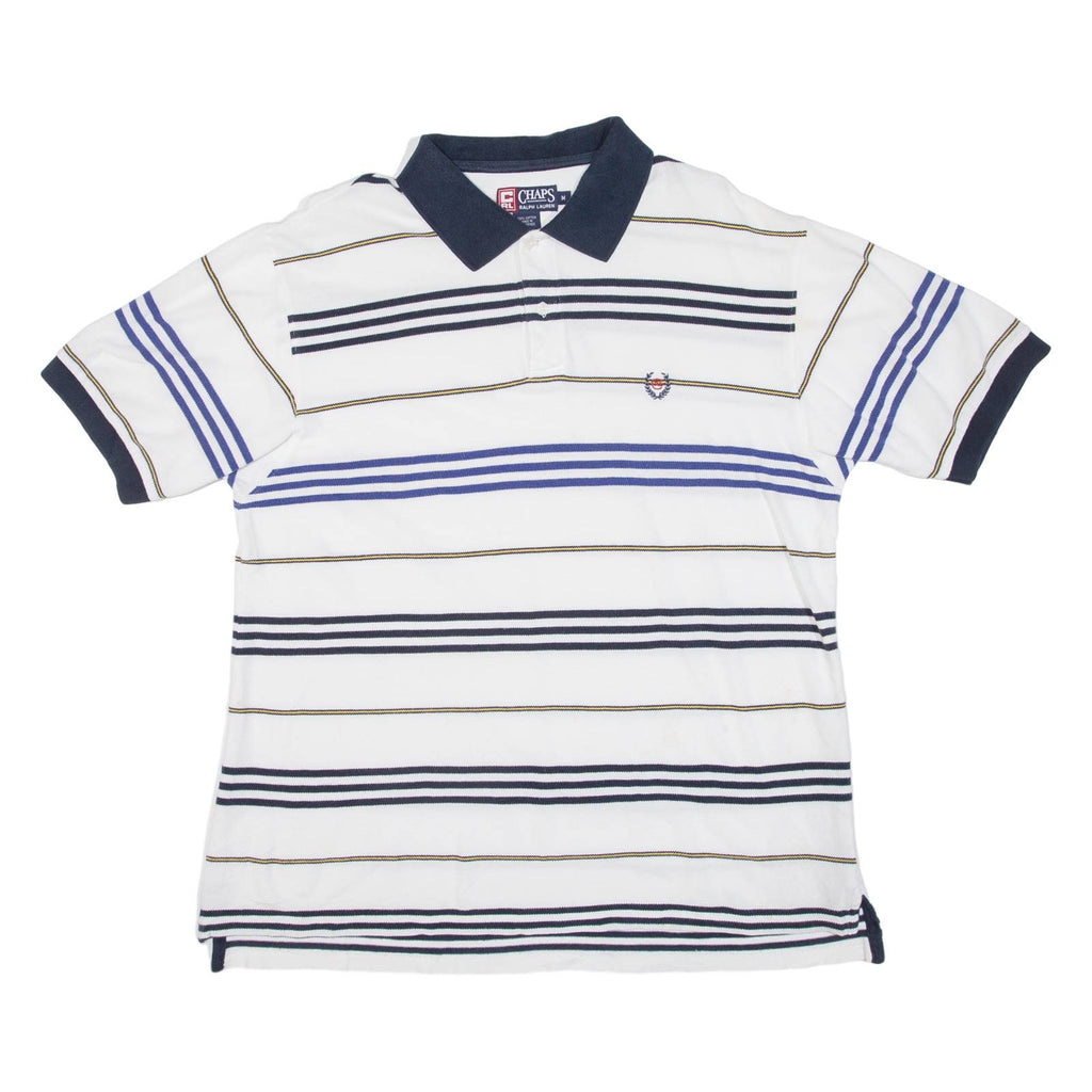CHAPS RALPH LAUREN Mens Polo Shirt White Striped M