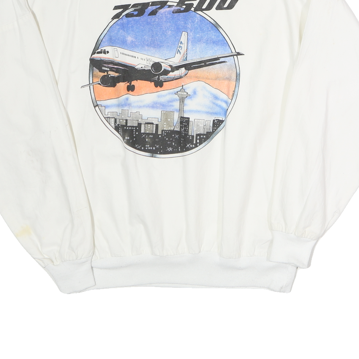 NORTHWEST KNITTING MILLS Mens White Cotton Crew Neck L 737-500 Airplane Print