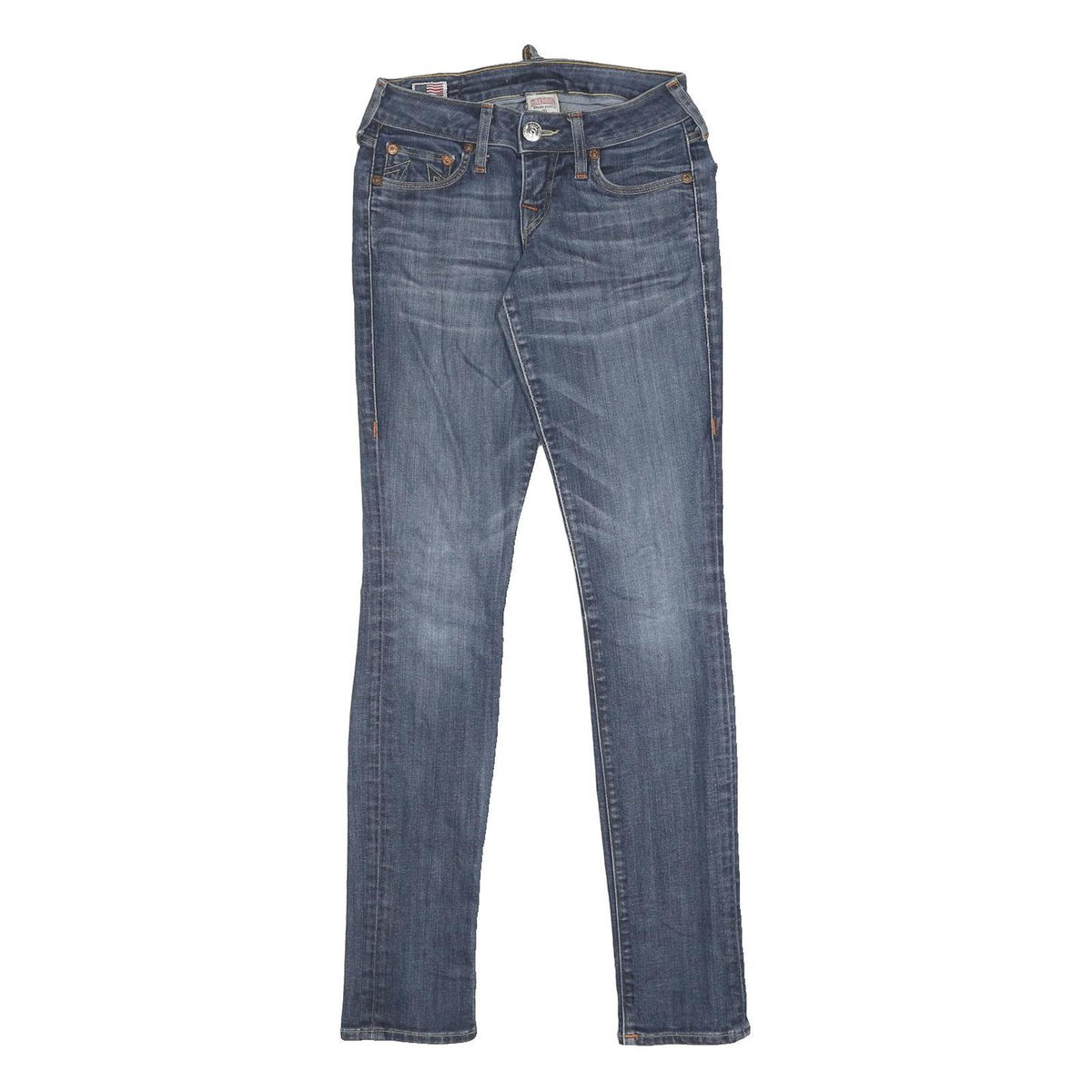 TRUE RELIGION Womens Slim Blue Denim Slim Jeans W24 L32 Classic Zip