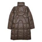 EDDIE BAUER Womens Brown Puffer Coat L Nylon Woven Plain Zip Relaxed Fit Winter