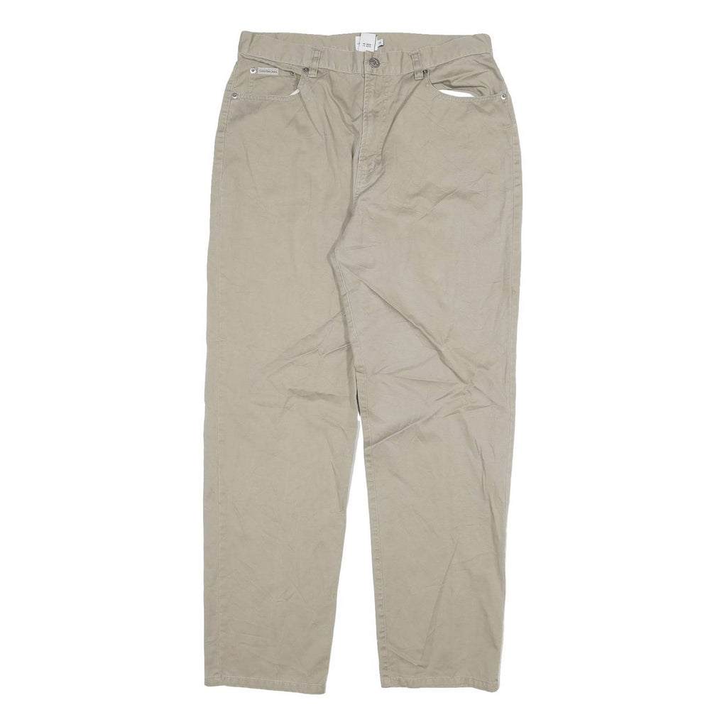 CALVIN KLEIN Womens Relaxed Beige Cotton Blend Zip Trousers W32 L30 Casual Wear