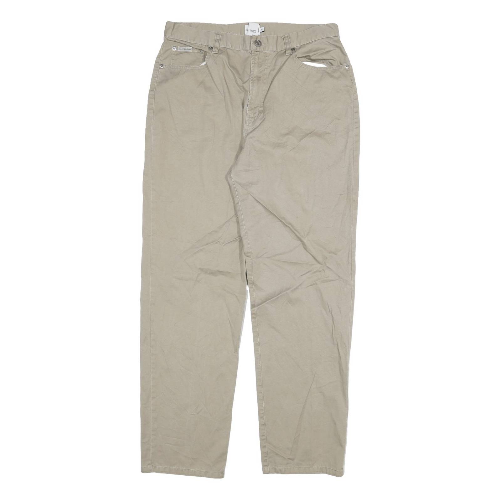CALVIN KLEIN Womens Relaxed Beige Cotton Blend Zip Trousers W32 L30 Casual Wear