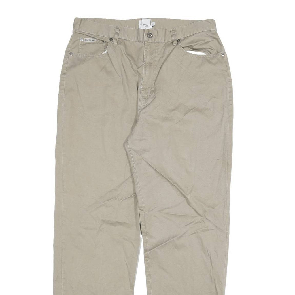 CALVIN KLEIN Womens Relaxed Beige Cotton Blend Zip Trousers W32 L30 Casual Wear