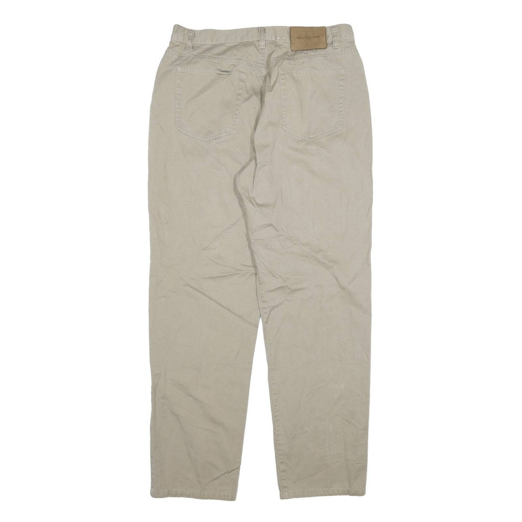 CALVIN KLEIN Womens Relaxed Beige Cotton Blend Zip Trousers W32 L30 Casual Wear