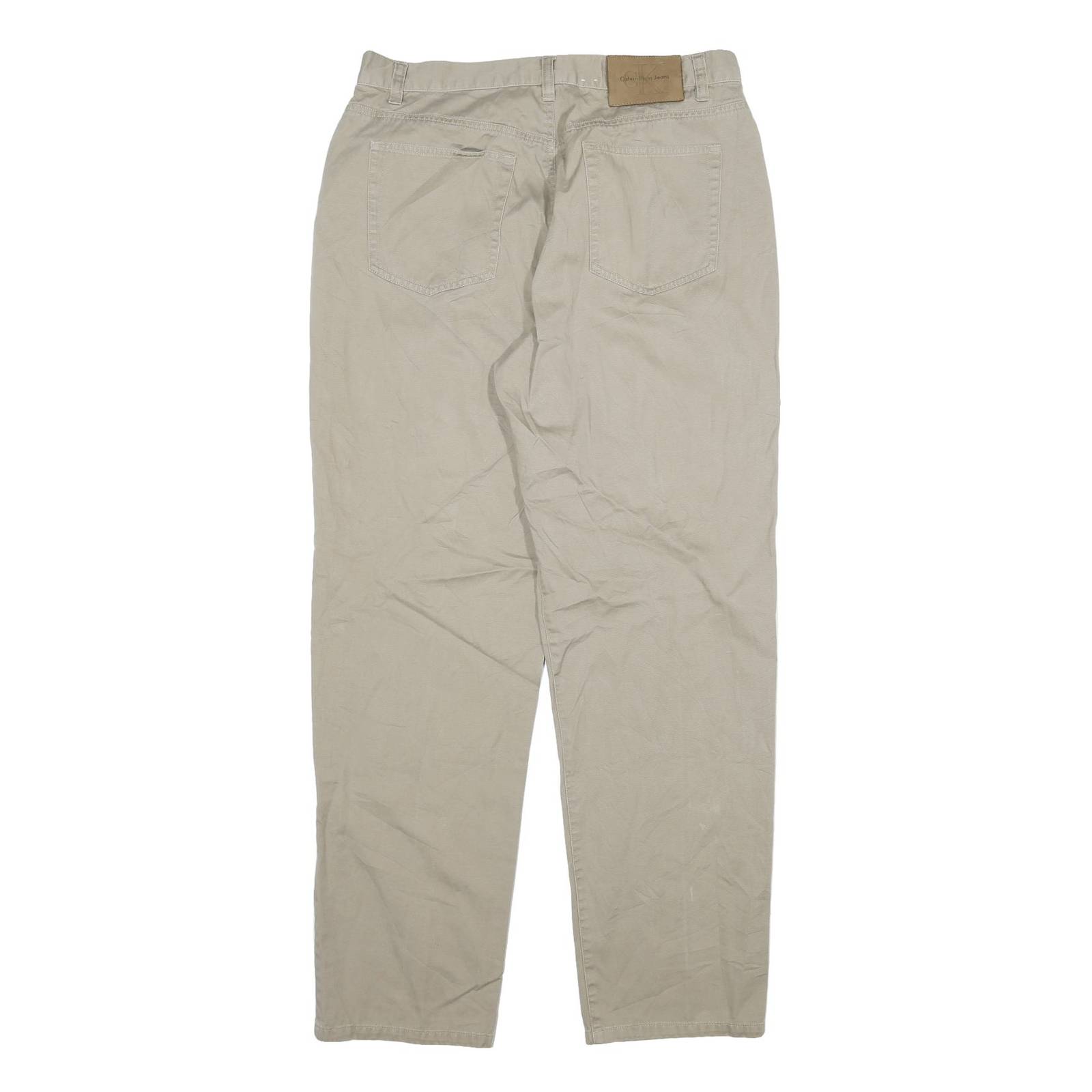 CALVIN KLEIN Womens Relaxed Beige Cotton Blend Zip Trousers W32 L30 Casual Wear