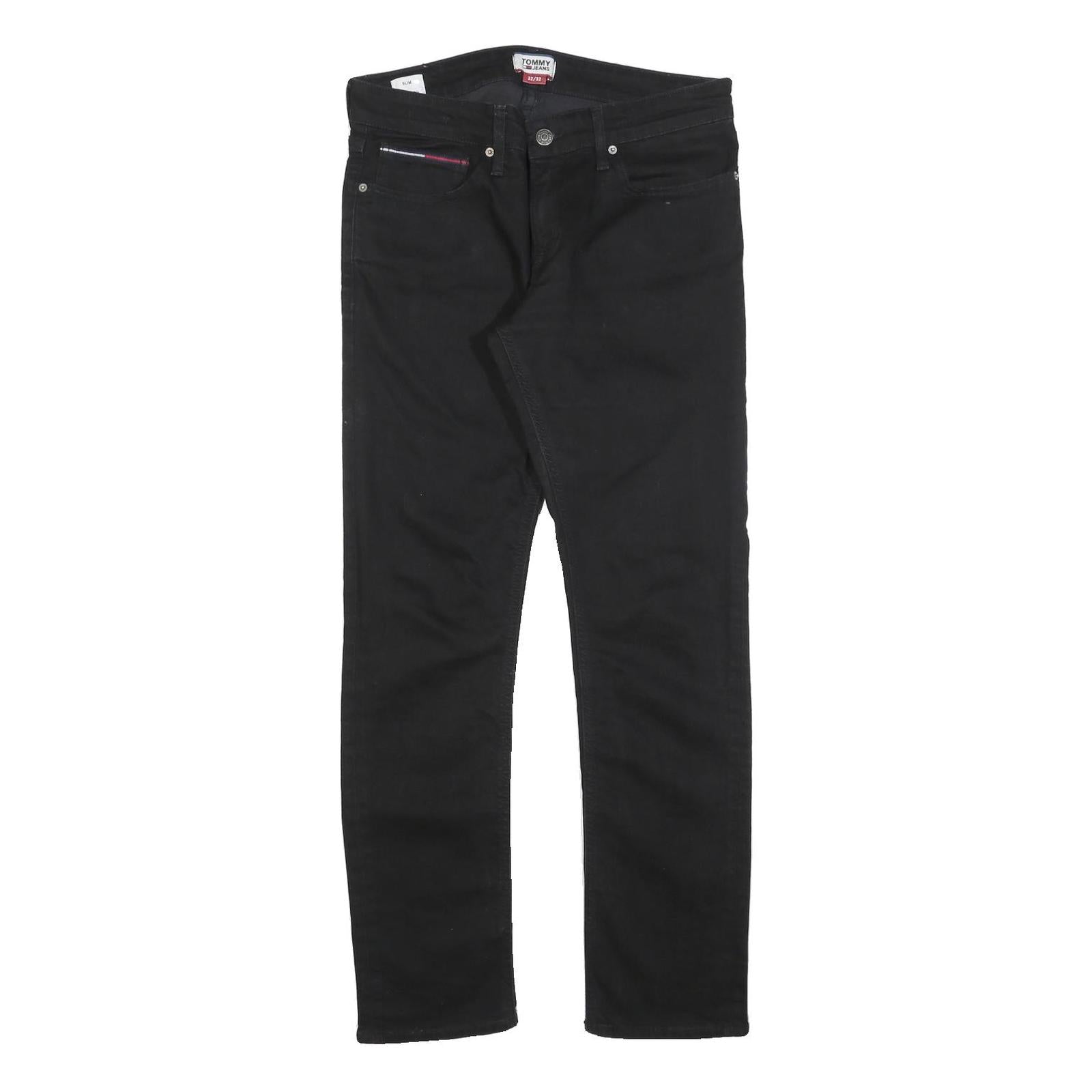 TOMMY HILFIGER Mens Jeans Black Slim Skinny Denim W32 L32 Classic Zip Cotton