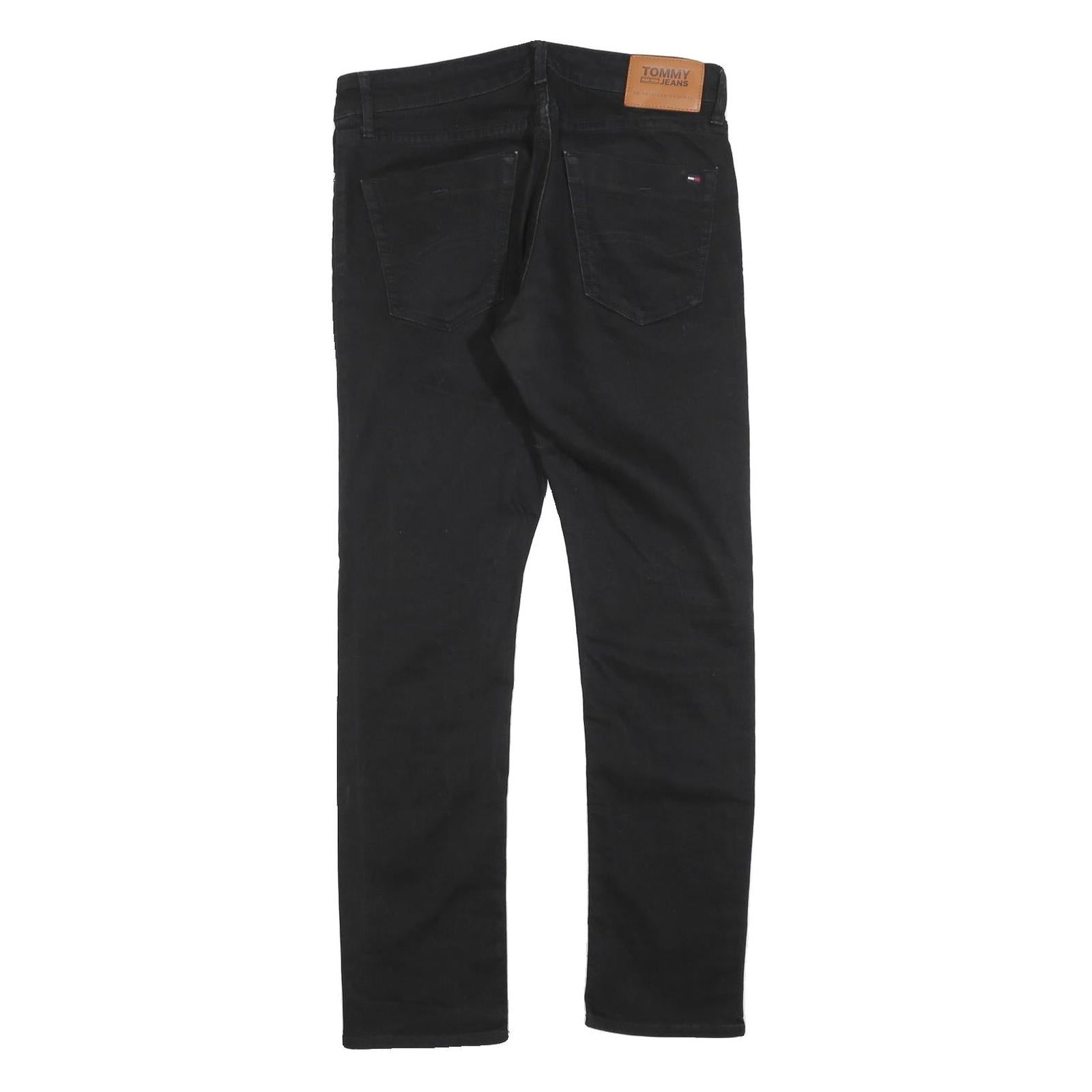 TOMMY HILFIGER Mens Jeans Black Slim Skinny Denim W32 L32 Classic Zip Cotton