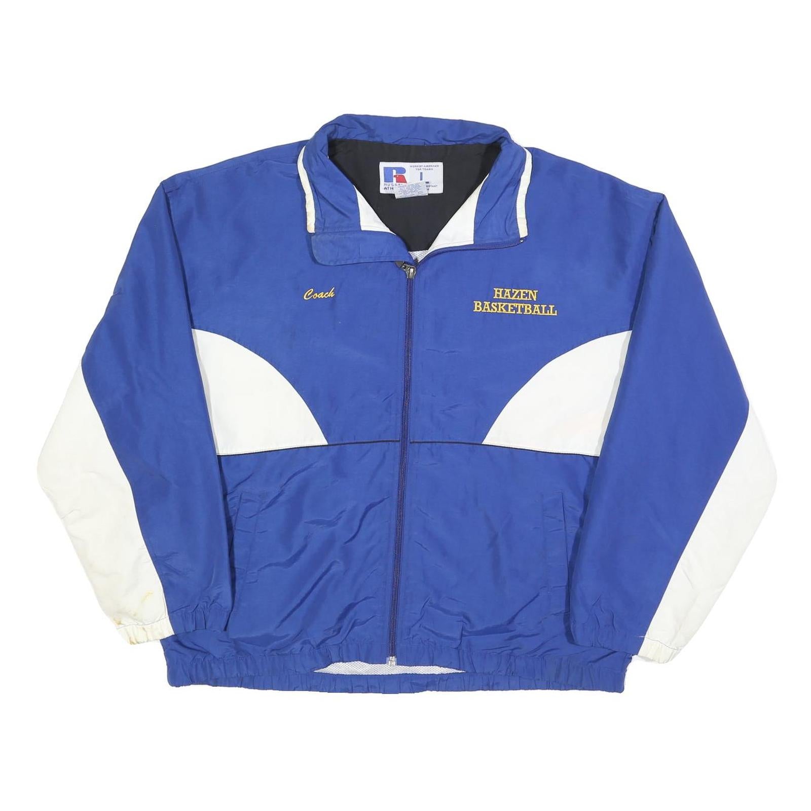 RUSSELL ATHLETIC Mens Blue & White Basketball Coach Zip Nylon Jacket L