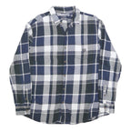 CHAPS Mens Blue & Grey Cotton Blend Check Shirt XL Casual Long Sleeve Button