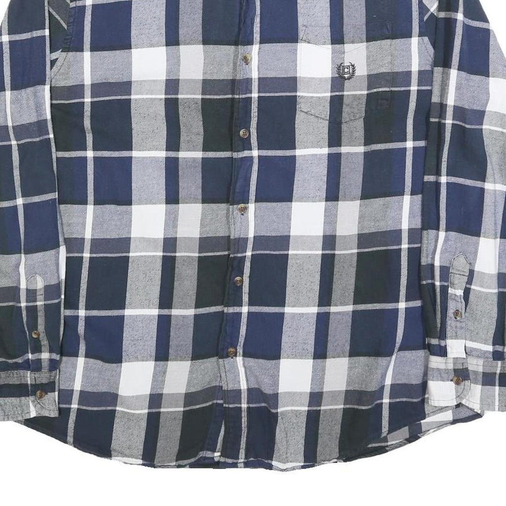 CHAPS Mens Blue & Grey Cotton Blend Check Shirt XL Casual Long Sleeve Button
