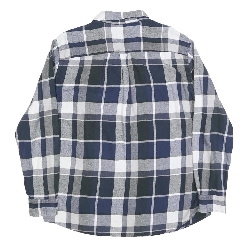 CHAPS Mens Blue & Grey Cotton Blend Check Shirt XL Casual Long Sleeve Button