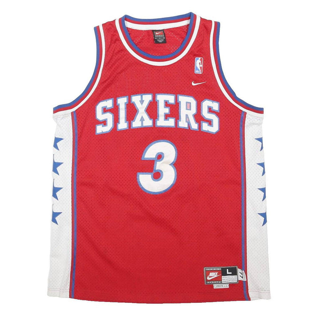NIKE Mens Red & White Sixers Basketball Jersey L Sleeveless Crew Neck Number 3