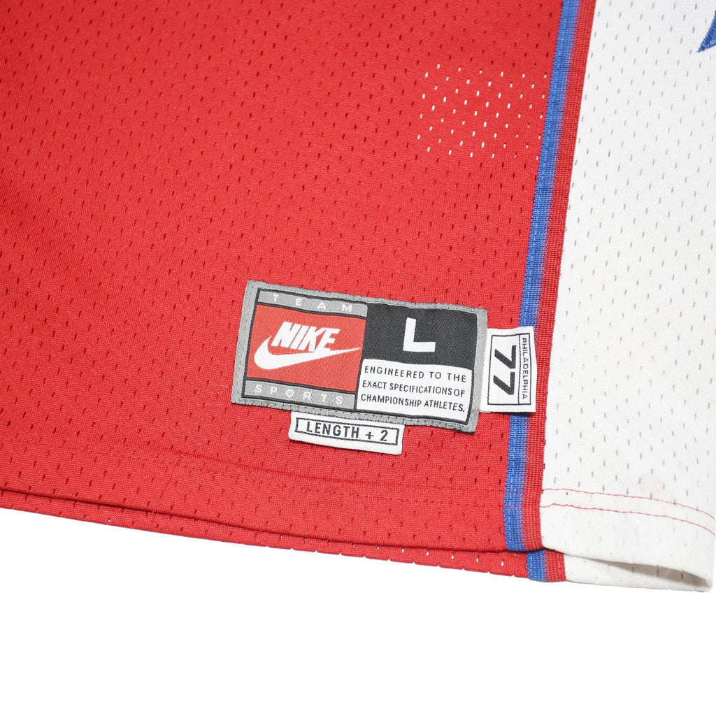 NIKE Mens Red & White Sixers Basketball Jersey L Sleeveless Crew Neck Number 3