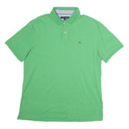 TOMMY HILFIGER Mens Green Polo Shirt L Cotton Short Sleeve Plain Classic