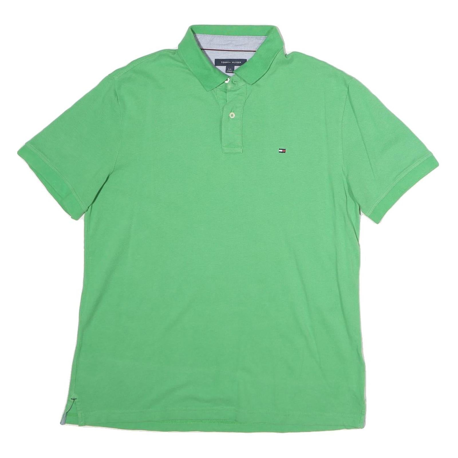 TOMMY HILFIGER Mens Green Polo Shirt L Cotton Short Sleeve Plain Classic