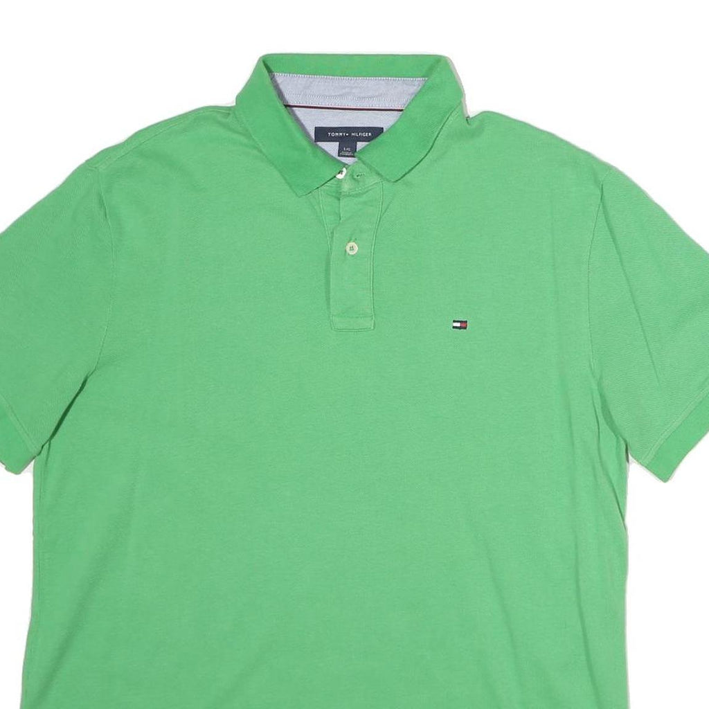 TOMMY HILFIGER Mens Green Polo Shirt L Cotton Short Sleeve Plain Classic