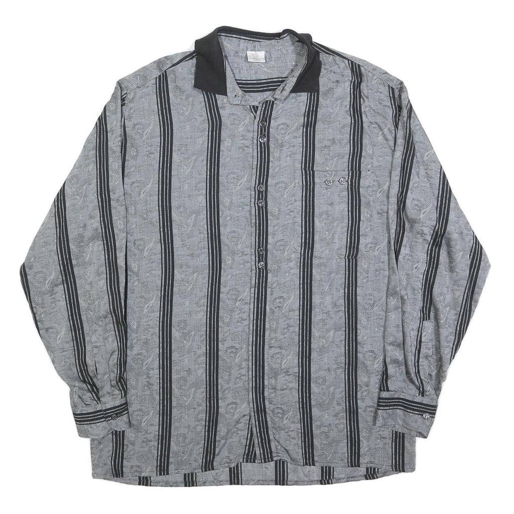 Mens Black & Grey Striped Long Sleeve Shirt M Polyester Blend Casual